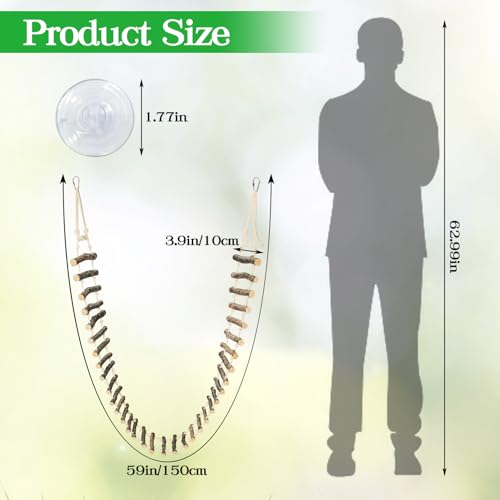 VCEPJH Long Reptile Ladder Bridge 59 in Bearded Dragon Hanging Wooden Climbing Bridge for Terrarium Leopard Gecko Tank Accessories Toys Suit for Lizard, Ball Pythons, Tree Frog, Snake - size: XL-59in