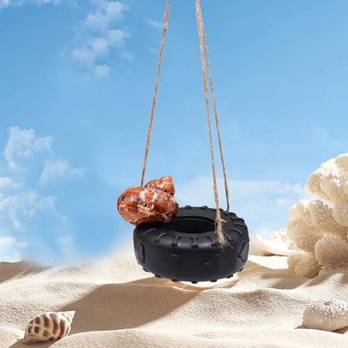 Hermit Crab Tire Swing Toy, Hermit Crab Climbing Toy, Reptile Tank Aquarium Decoration Accessory, Suitable for Small to Medium Sized Hermit Crabs Frog, 3.7 Inches in Diameter - color: Black