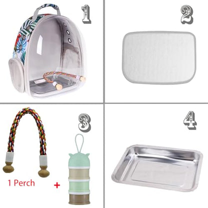 Bird Traval Carrier Cage, Clear Space Capsule Astronaut Backpack to Carry Parakeet Cockatiel Parrot with Metal Tray Wooden Perch and Bird Feeder, Vet Transport Book Bag Floral Printed - color: Floral
