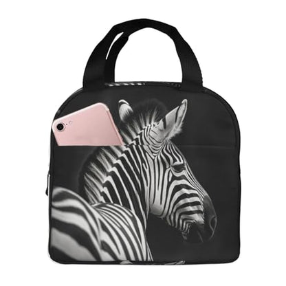 Insulated Lunch Bag Black & White Zebra Lunch Box for Women Men Reusable Leakproof Lunch Cooler Bag for Office Picnic - color: Black/White Zebra