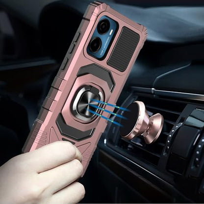 for Cricket Magic 2 5G 2024 U655AC Robotic Ring Stand Hybrid Cover Phone Case + Extreme Band (Rose Gold) - color: Rose Gold