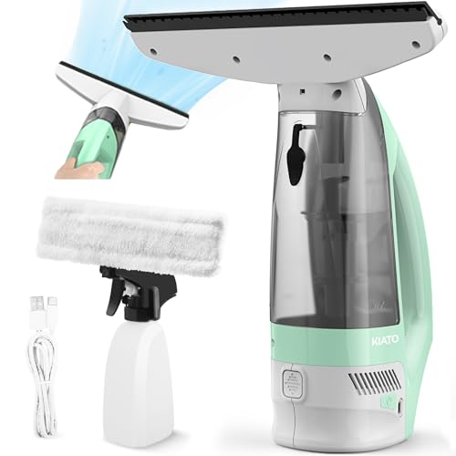 Kiato Window Vacuum Squeegee Cordless, Electric Window Vac, Rechargeable Window Cleaner with Spray Bottle, for Cleaning Windows, Mirrors, Glass, 2200mA, WC10
