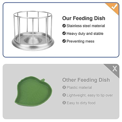 Wontee Tortoise Feeding Dish Reptile Water Dish Food Bowl Stainless Steel Feeder for Tortoises Lizards Turtles Chameleon (M) - size: M