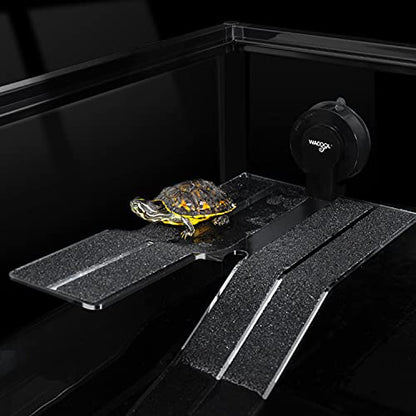 WACOOL Acrylic 3 in 1 Turtle Dock with Ramp & Diving Platform, Deluxe Turtle Platform Ramp for Turtle Resting Climbing Diving with Suction Cup (12.6" x 6.9" x 4")