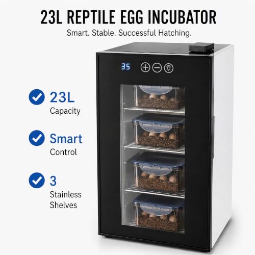Reptile Incubator 23L Egg Incubator with Humidity Control Cooling Heatin | 10-40℃ Smart Cooling & Heating, 32dB Ultra-Quiet, 3 Removable Shelves, Galvanized Steel Build, For Snake Lizard Gecko Egg
