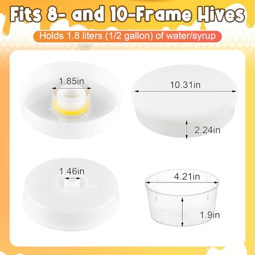 4 Pack Round Rapid Bee Feeder with 8 Anti-Drowning Sponge Rings for Hives, Compatible with 8-Frame and 10-Frame Beehives, Honeybee Feeder Water or Sugar Syrup Feeding Equipment for Outside