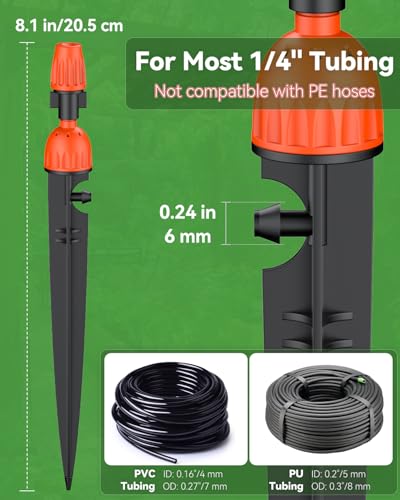 Pawfly 30 Pcs Drip Irrigation Emitters for 1/4" Tubing, 2-in-1 Irrigation Drippers with Misting Nozzles & 8-Stream Sprinklers, Drip Irrigation Parts with Stake & Adjustable 360 Degree Water Flow - size: 30pcs Misting+Spraying Drippers