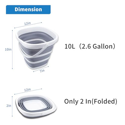 Collapsible Bucket 10L 2.6 Gallon Cleaning Bucket Mop Bucket Folding Foldable Portable Small Plastic Water Supplies for Outdoor Garden Camping Fishing Car Wash Space Saving Grey Square - color: Grey - 10l