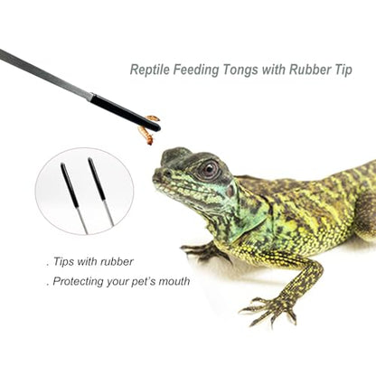 Stainless Steel Straight and Curved Tweezers Aquarium Tweezers with Rubber Tips Long Handle Reptile Feeding Tongs for Fish Tank Aquatic Plants, 2pcs, 10.6 Inch, Silver