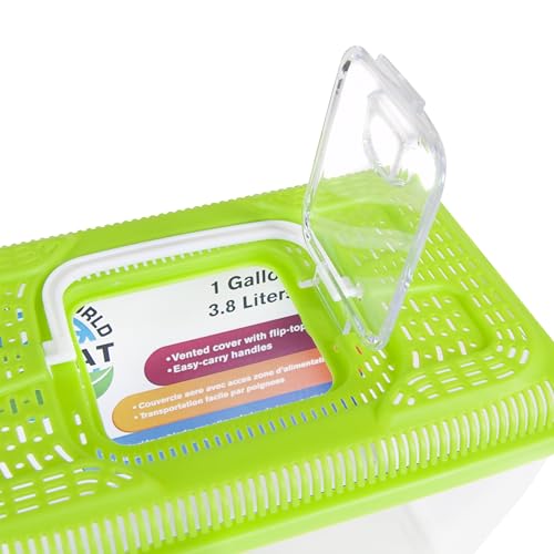 Penn-Plax Small World Habitat 1 Gallon Tank - Portable & Transparent Plastic Tank - Ventilated Lid, Flip-Top Feeder & Easy-Carry Handle -Ideal for Small Critters & Aquatic Pets -Green, 10x5.43x6.26 In - size: 1 Gallon