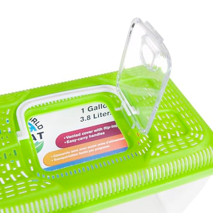 Penn-Plax Small World Habitat 1 Gallon Tank - Portable & Transparent Plastic Tank - Ventilated Lid, Flip-Top Feeder & Easy-Carry Handle -Ideal for Small Critters & Aquatic Pets -Green, 10x5.43x6.26 In - size: 1 Gallon