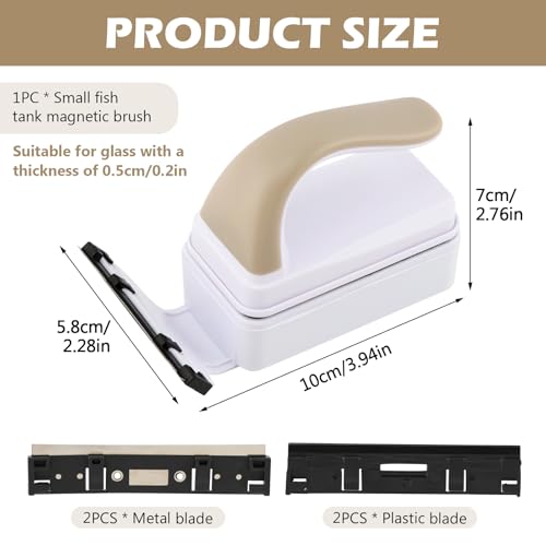 Small Aquarium Magnetic Glass Cleaner, Ergonomic Comfort Grip & Floating Design, Stainless Steel and Plastic Blades, for Glass or Acrylic Tanks - size: S