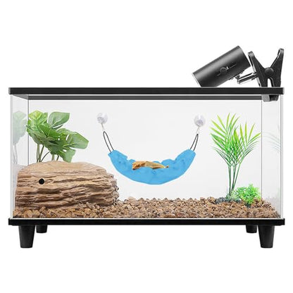 Gecko Tank Accessories, Reptile Hammock with Elastic Rope and Suction Cups, Terrarium Accessories for Crested Gecko, Leopard Gecko, Little Snake - color: Blue