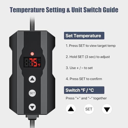 5.5" Deep Dome Reptile Heat Lamp Fixture with Clamp, PID Digital Thermostat Controller Kit, E26 Ceramic Socket UVA UVB Basking Bulb Holder for Terrariums, Bearded Dragons and Turtles