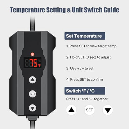 5.5" Deep Dome Reptile Heat Lamp Fixture with Clamp, PID Digital Thermostat Controller Kit, E26 Ceramic Socket UVA UVB Basking Bulb Holder for Terrariums, Bearded Dragons and Turtles