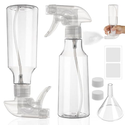 2 Pack 360° Reverse Plastic Spray Bottles 10oz Empty Spray Bottle | Adjustable Nozzle, 310ml Fine Mist Spray Bottle for Hair, Cleaning Solutions, Cooking, Plant, Essential Oils, Clear - color: A-Clear