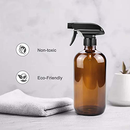 Worldgsb Glass Spray Bottles, 16oz Amber Glass Spray Bottles with Labels & Adjustable Nozzle, Reusable Containers for Cleaning, BBQ, Food, Plants, Alcohol, Essential Oils(3 Pack) - color: Amber, style: 3 Pack