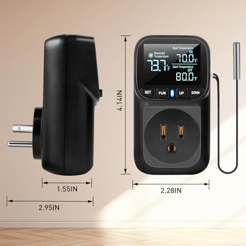 Diymore Digital Temperature Controller Outlet - 1800W Plug-in Thermostat with Heating & Cooling Modes, -104°F to 210°F Range for Greenhouse, Reptile, Incubator & Pool - style: 1800W digital temperature controller
