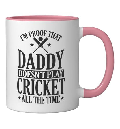 Daddy doesn't play Cricket all the Time Ceramic Mug, Pink/White, 11oz - color: Pink/White, size: 11 Ounces
