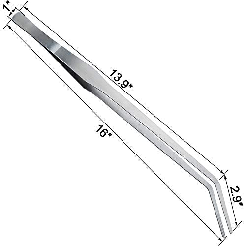 OIIKI 15 inch Curved Aquarium Tweezers, Polished Tongs Tweezers, Silver | Stainless Steel Long Tweezers with Precision Serrated Tips for Garden, Kitchen, Indoor & Outdoor - size: 15 inch Curved (1 PCS)