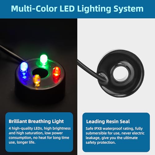 DaToo Mini Submersible Fountain Water Pump With LED Light 95GPH 5W Small Ultra Quiet Water Pump With Tubing For Aquarium Fish Tank Outdoor Pond Water Feature Fountain Statuary - size: 95GPH 5W(4 LED)