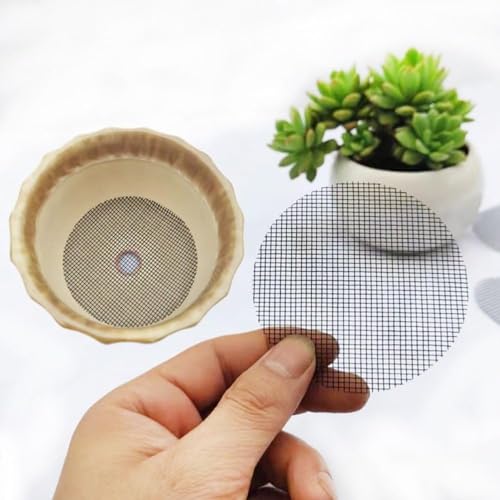 100Pcs Black Round Mesh for Plant Pot,Plant Pot Hole Meshs Pad Bonsai Meshs Flower Pot Drainage Mesh Drainage Hole Screens Bonsai Pot Bottom Grid Mat(2.5cm) Garden Pots