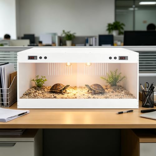 Reptile Enclosure 39.4" x 19.7" x 19.7", PVC Terrarium with Dual Digital Thermostats 32-210℉ for Bearded Dragon Snake Turtle, White