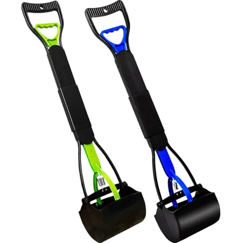 ienjoyed 2-Pack Pooper Scooper for Large Small Dogs Heavy Duty, 28" Long Handle Poop Scoop for Yard, Grass, Gravel, Dog Poop Grabber with High Strength Material and Durable Spring - color: 2-Piece(Green& Blue)