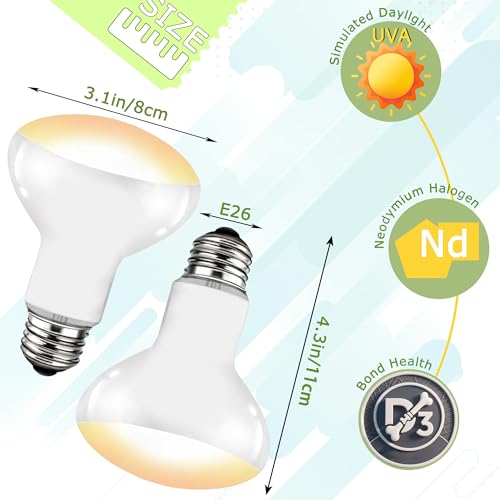 UVA Reptile Heat Lamp Bulb, 75W Daylight Basking Heat Lamp | Provides Basking Heat with Simulated Sunlight, Encourages Natural Behaviors, 3.15" Bulb Diameter, Ideal for Reptile Habitats - color: Yellow Sunlight, size: 75W-3.15″