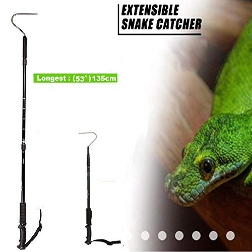 Snake Hook Reptile Grabber Rattle Snake Catcher,Professional Aluminum Alloy with Telescopic Rod and Lock, Comfortable Grip Handle for Catching,Controlling,Moving (53 inch Snake Hook)