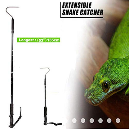 Snake Hook Reptile Grabber Rattle Snake Catcher,Professional Aluminum Alloy with Telescopic Rod and Lock, Comfortable Grip Handle for Catching,Controlling,Moving (53 inch Snake Hook)