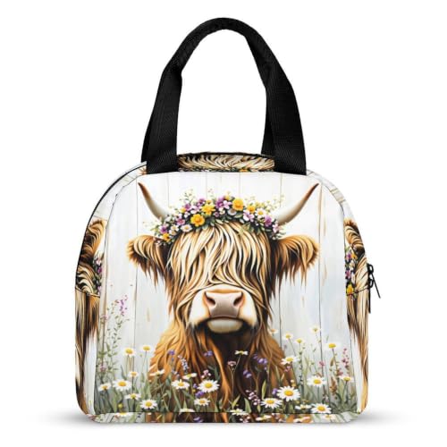 Rustic Highland Cow Flower Lunch Bag for Women Men | Insulated Lunch Box Leakproof Food Meal Containers Reusable Foldable 6L Capacity Lunch Tote Bags for Work Picnic Travel - color: Style 3