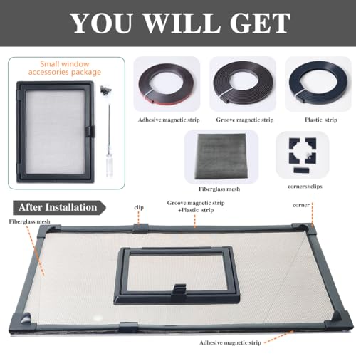 Magnetic Fish Tank Cover with Feeding Window Dark Grey Frame Grey Fiberglass Net,DIY Fish Tank Lid Adjustable Size Fit Tank Size Max 35''X19'' for Preventing Fish from Jumping Out and Reptile Escaping - color: Dark grey frame fiberglass net(with a small w