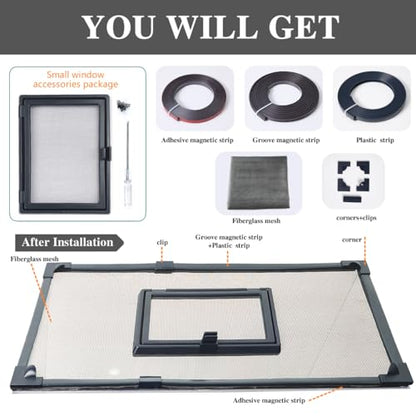 Magnetic Fish Tank Cover with Feeding Window Dark Grey Frame Grey Fiberglass Net,DIY Fish Tank Lid Adjustable Size Fit Tank Size Max 35''X19'' for Preventing Fish from Jumping Out and Reptile Escaping - color: Dark grey frame fiberglass net(with a small w