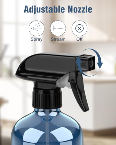 Bontip Glass Spray Bottle 16 oz for Cleaning, Plants (2 Pack, Indigo Blue) | Refillable indigo spray bottle Set, BPA-free eco glass, With labels and funnel, Great for cleaners, plant misting, hair care - color: Indigo Blue, size: 16 Ounces