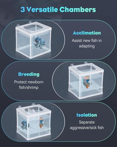 Pawfly Fish Tank Breeder Net Aquarium Fish Breeder Box with Nylon Mesh & Suction Cups Separation Net Small Fish Fry Hatchery Incubator Hatching Box for Baby Fish Shrimp Betta - size: Small