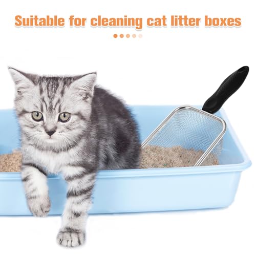 VANZACK Metal Cat Litter Scoop with Plastic Handle, Stainless Steel Mesh Sand Waste Shovel 2.8x2.8mm for Reptile Terrarium and Cat Litter Box Cleaning