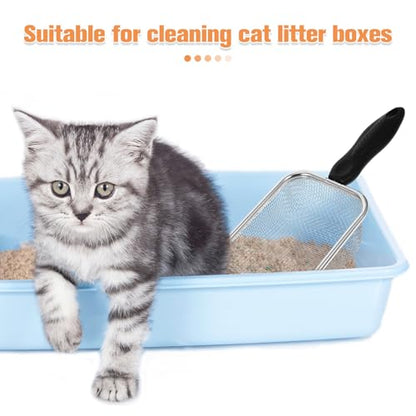 VANZACK Metal Cat Litter Scoop with Plastic Handle, Stainless Steel Mesh Sand Waste Shovel 2.8x2.8mm for Reptile Terrarium and Cat Litter Box Cleaning