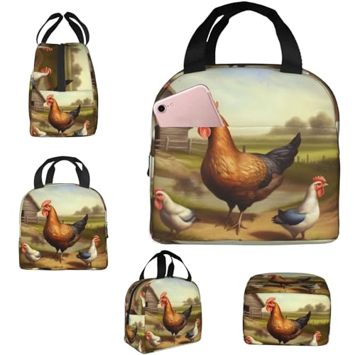Insulated Lunch Bag Farm poultry Lunch Box for Women Men Reusable Leakproof Lunch Cooler Bag for Office Picnic - color: Farm Poultry