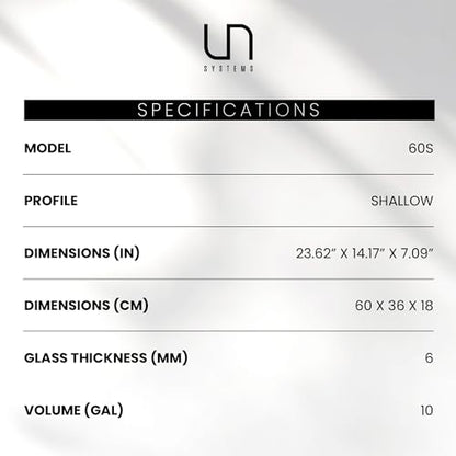 UNS Ultra Clear Rimless Tank - 10.2GAL | 38.8L - 23.62x14.17x7.08 | 60x36x18 CM, 5mm Glass Thickness, Leveling Mat Included - Low Iron, High Clarity Fish Tank w/ 45° Mitered Edge - [60S] - size: [60S] - 10.2 Gal - 23.62 x 14.17 x 7.08 in