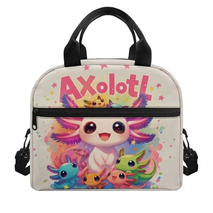Axolotl Kids Lunch Box Girls Reptiles Lunch Bag Outdoor Camping Rainbow Lunchbag Picnic Lunchbox Back to School Lunchbox Student Insulated Lunch Bag Lunch Container - color: Axolotl Rainbow