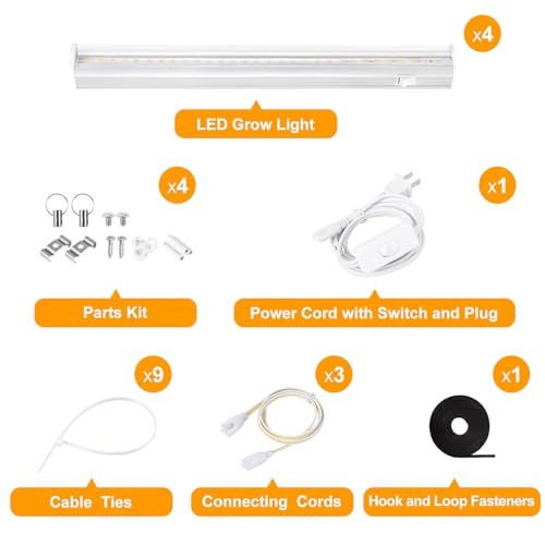 T5 1FT 0.3M 6W×4 White Light 5000K Grow Light Tubes,Full Spectrum LED Grow Lights,6W Energy Efficient,Plug & Play,for Hydroponics/Soil Seedlings Vegetables Herbs Flower (4 Packs) - color: White Light