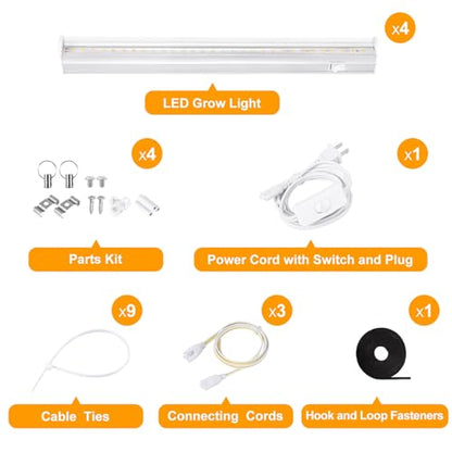 T5 1FT 0.3M 6W×4 White Light 5000K Grow Light Tubes,Full Spectrum LED Grow Lights,6W Energy Efficient,Plug & Play,for Hydroponics/Soil Seedlings Vegetables Herbs Flower (4 Packs) - color: White Light