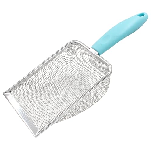 Hordion Cat Litter Scoop Stainless Steel Mesh Scooper, 2mm Mesh, Cyan | Non-Stick Coated Metal Litter Shovel Fine Sand Litter Scooper for Litter Box Kitten Pooper Lifter, - color: Cyan