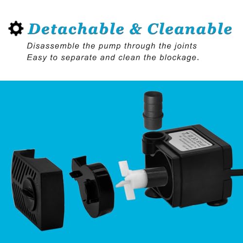 90 GPH Mini Submersible Pump, Small Fountain Pump (5W 350L/H) for water feature, Aquariums, Fish Tank, Tabletop Fountain, Pet Fountain, Indoor or Outdoor Pond Fountain (AC Powered)