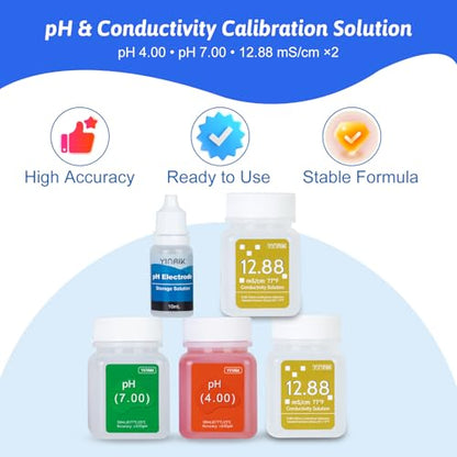 pH Calibration Solution 4.00/7.00 & 12.88 mS/cm ×2 | Conductivity & Salinity Calibration Fluid for EC TDS Meter, Pool Salinity Calibration, Saltwater Pools, Aquariums,SPA - color: green