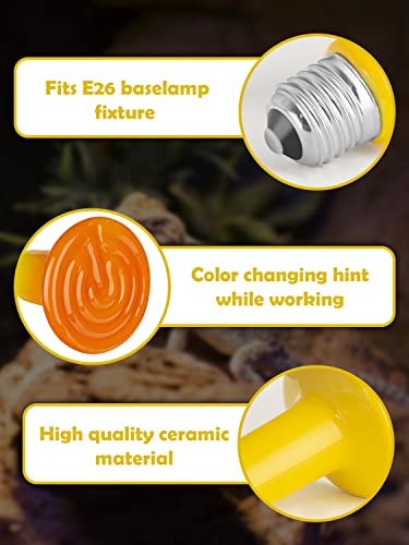 Ceramic Heat Emitter with Color Change Hint, Reptile Heat Lamp Bulb 100W No Light Emitting for Bearded Dragon Snake Chick Lizard Turtle Pet Amphibian