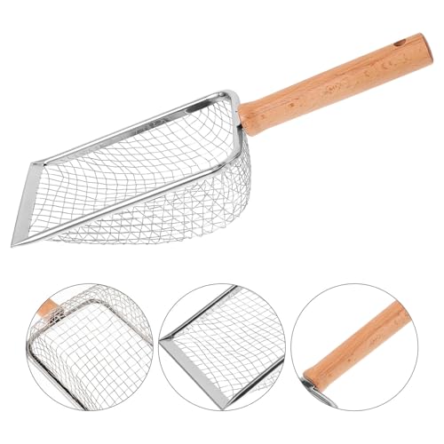 Mikikit Metal Cat Litter Scoop with Wood Handle, Mesh Sifter Shovel 5x5mm for Reptile and Small Pet Waste Cleaning, Sturdy Pet Litter Shovel for Cats and Hamsters