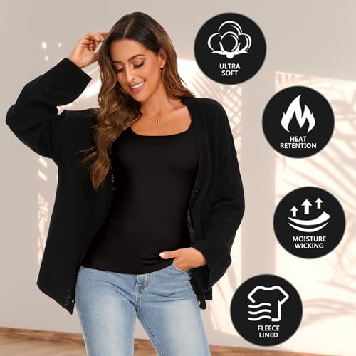 WOWENY Women's Thermal Tank Tops Sleeveless Underwear Tops Adjustable Straps Winter Camisole Fleece Shirts Warm Vest - color: Adjustable Straps-black, size: Medium