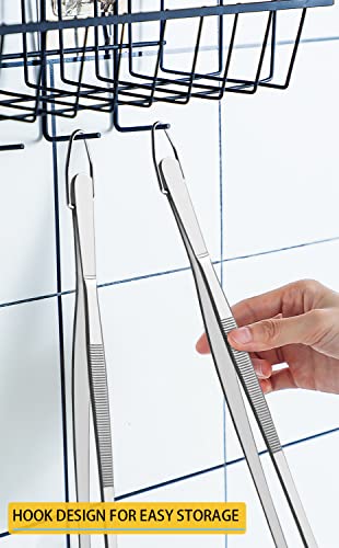 JETKONG 2 Pcs 12-Inch Kitchen Tweezers Fine Tweezer Tongs, Extra-Long Stainless Steel Cooking Tweezers (Silver) - color: Silver, size: 12+12 Inch